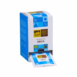 Alps Coffee Espresso Bio Decaf Pods im geöffneten Display